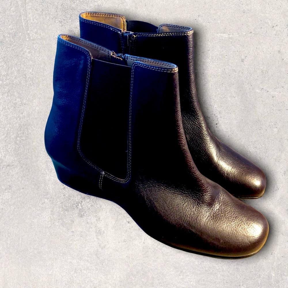Softspots Brown Picabo Genuine Leather Zip Up Ankle Wedge Heel Boots S9.5🛍🎄